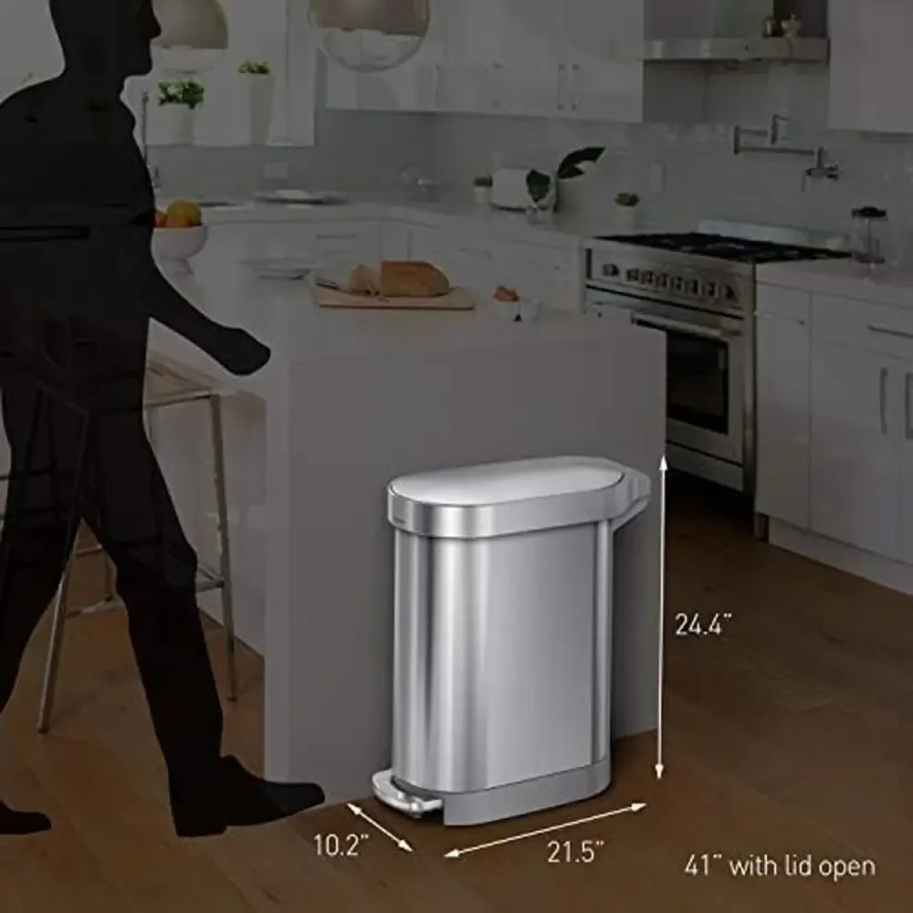 12 Gallon Step Trash Can White Stainless Steel Slim Kitchen Bin Hands Free 45L